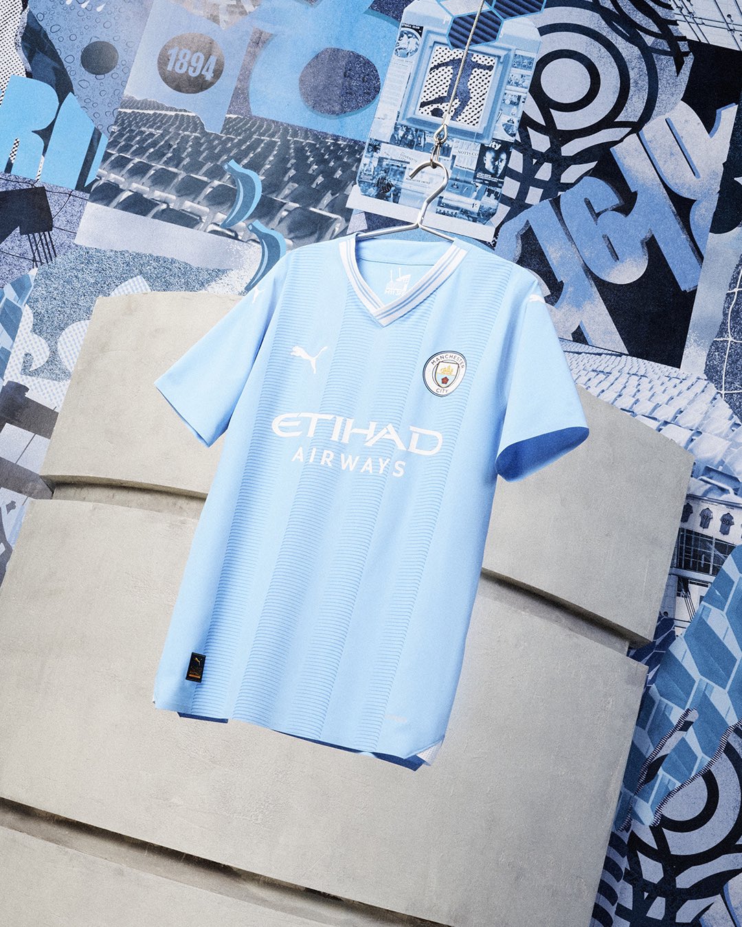 Puma Manchester City Kevin de Bruyne Home Long Sleeve Jersey w/ Champions League Patches 23/24 (Team Light Blue/Puma White) Size XL